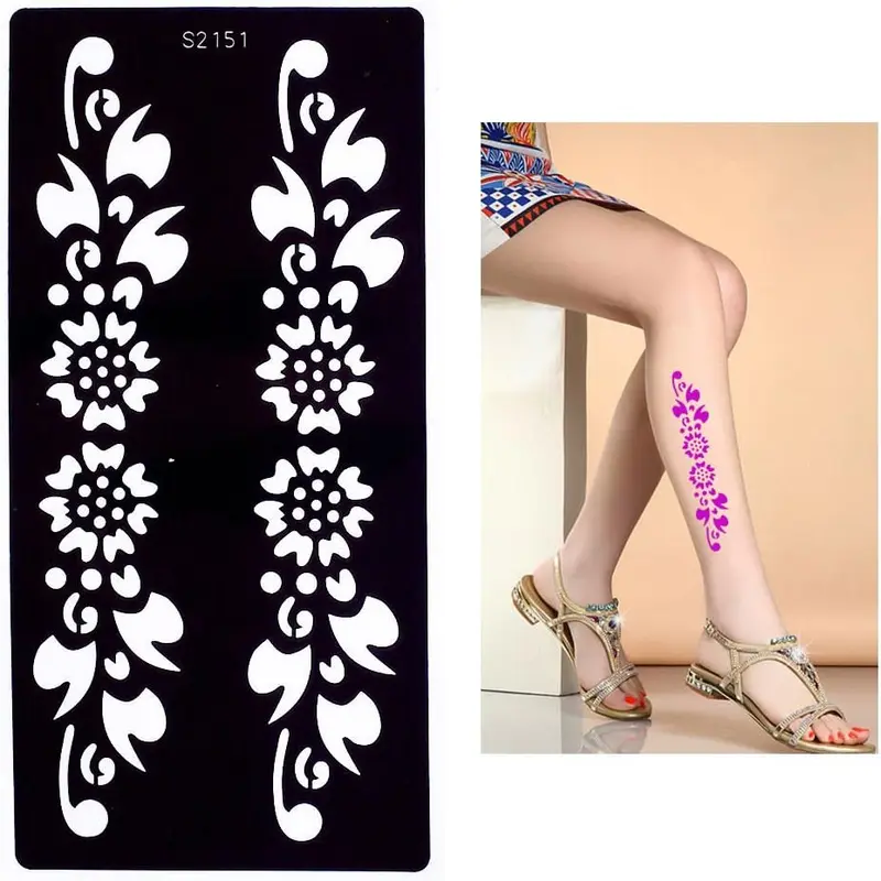 glaryyears 7 Sheets Flower Pendant Henna Tattoo Stencil Temporary Hollow DIY Drawing Body Makeup 4