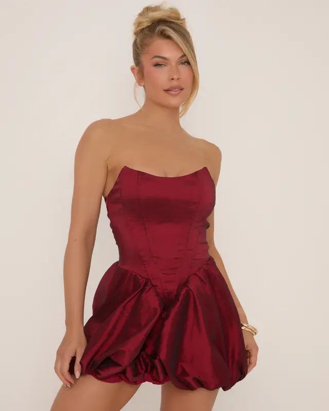 Bandeau Structured Corset Puffball Mini Dress 4