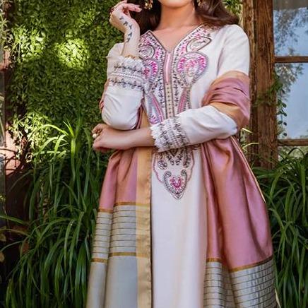 Asim Jofa Original - AJPE 39- Shirt  and Dupatta -Color: Cream Pink- Pakistani Dress Traditional Womenswear Clothing Embroidered Women Comfort Sleeve 5
