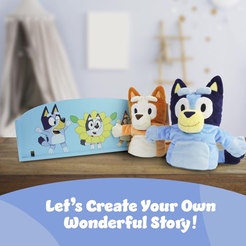 Bluey Wooden Puppet Theater Playset - FSC-Certified Wood, Includes 2 Hand Puppets, Chalk & Curtain, Eco-Friendly Toy for Kids 3+, Compact & Easy to Store, Inspires Imagination & Storytelling 6