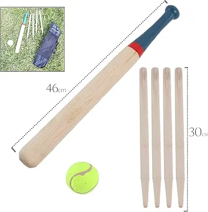 6 Piece Wooden Rounders Set & Carry Bag - Baseball Bat & Soft Tennis Ball Garden Fun Play Set 2