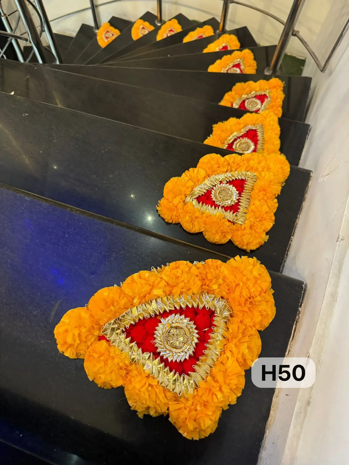 Set of 10 Diwali Marigold Floral Rangoli Stair Decorations
