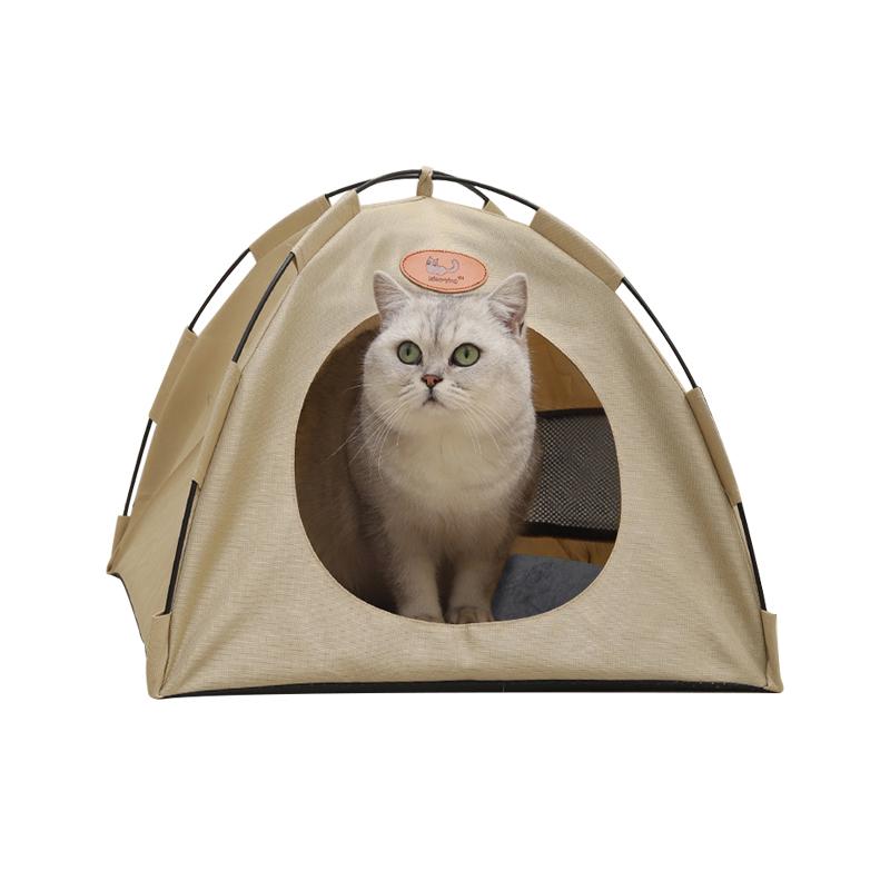 Product Introduction of Luxury Pet Tent House for Cats & Puppies with Soft Warm Bed Pad - Portable Beige Indoor Playhouse for Small Pets" 2