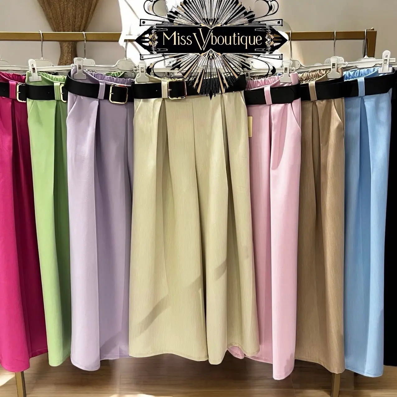 MissVBoutique “Jani” -28” Long -Wide Leg Belted Trousers UK Size 8-14/16