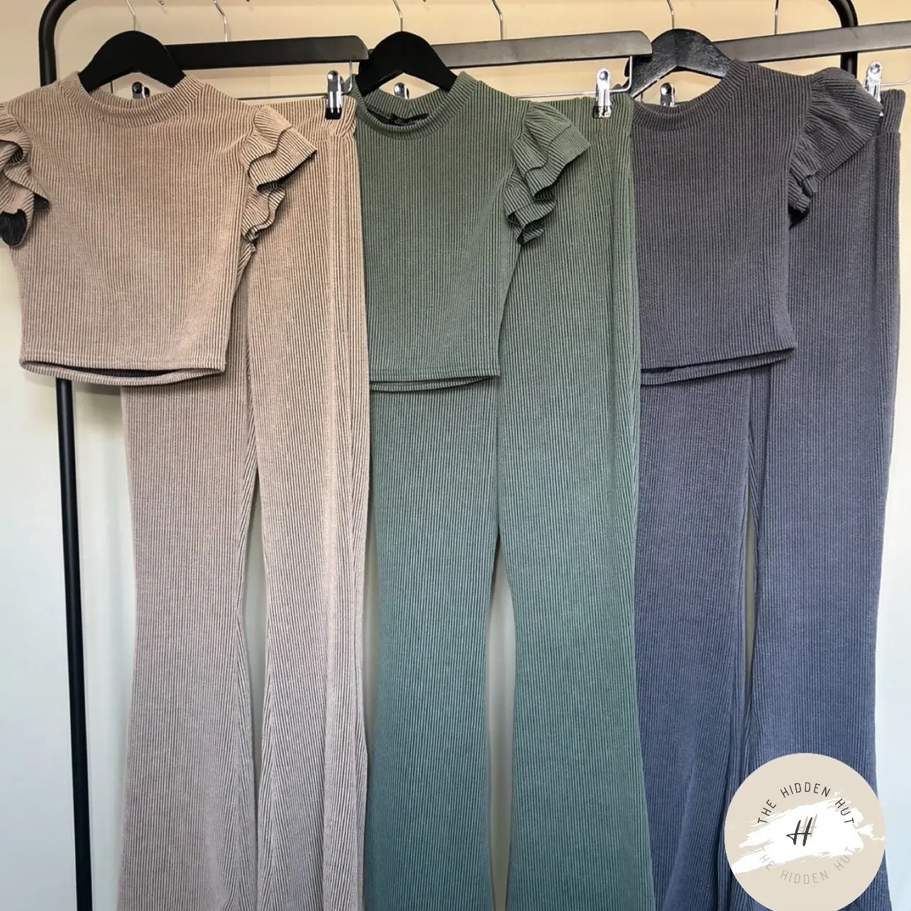 Frill short sleeved ribbed Two Piece Flared Co-ord 3086