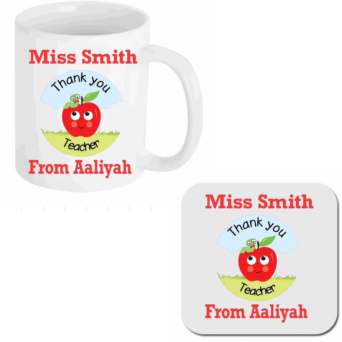 Personalised Teacher Thankyou Gift Mug Cup Coaster Student Pupil School Primary Secondary Nursery College Keepsake Unique