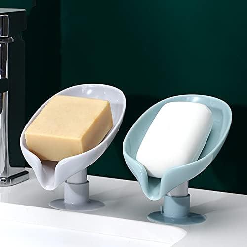 Soap Dishes 2 Pcs,Soap Holder with Drainage,Soap Dish for Shower,Easy Cleaning Soap Box Container,Leaf Shape Soap Tray,Used in the Kitchen Bathroom and Counter Top 5