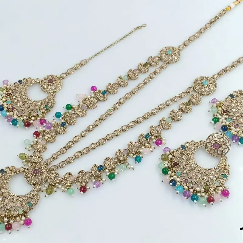 Beautiful Reverse Ad Long Mala Necklace with Tikka and earrings 1