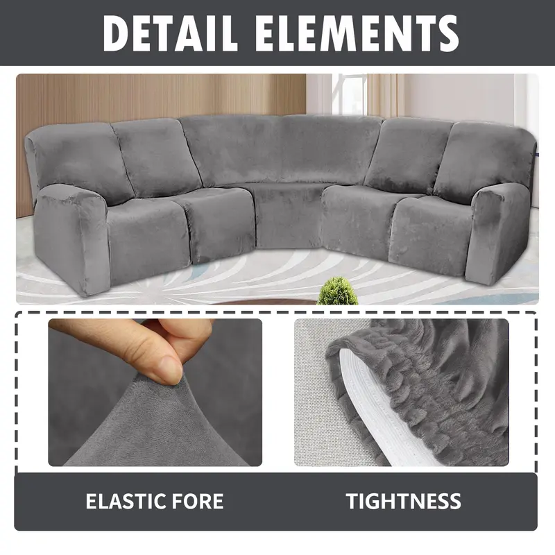 5 Seater Recliner Cover 7 Pcs Recliner Sofa Covers Velvet Stretch Reclining Sectional Couch Covers for 5 Cushion Sofa Slipcovers 2