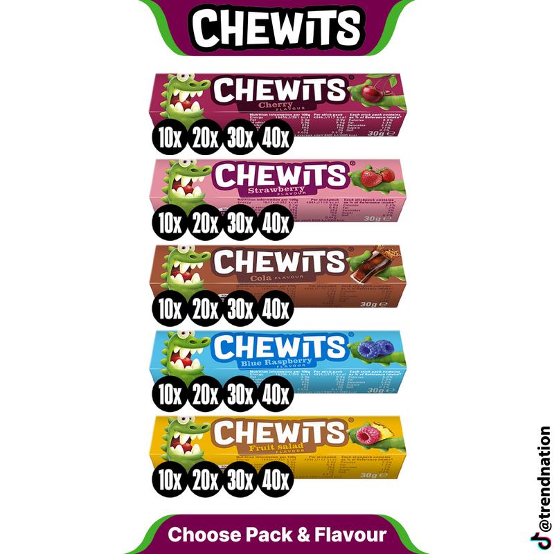 Product Introduction of Chewits Stick Chews | Blue Raspberry, Fruit Salad, Strawberry, Cola or Cherry - Choose Pack | Chewy Candy Sweets 1