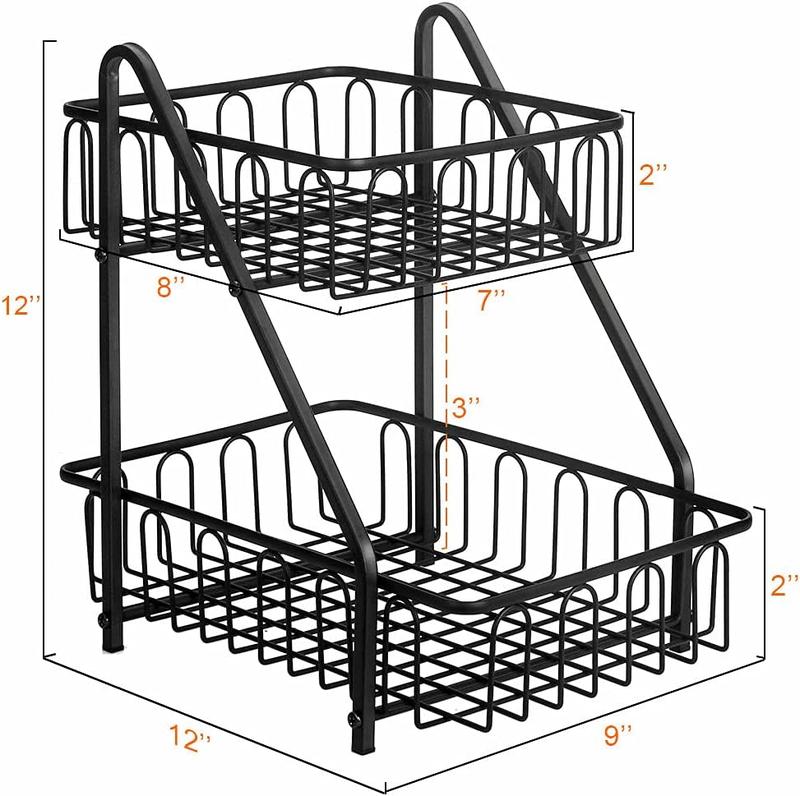 Product Introduction of Swarve 2-Tier Fruit Rack Fruit Basket Fruit Bowl with Banana Hanger Kitchen Countertop Veg Rack Storage Basket Storage Shelf for Fruit Vegetables Eggs Breads Snacks Organiser 2