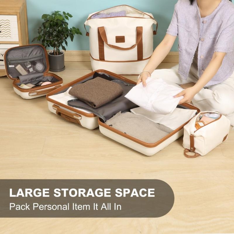 [MissLulu Bags Weekend Travel Set] ABS Cabin Size 20'' Suitcase with Vanity case and 2Pieces Expandable Travel Duffel Bags or Backpack with Charging Port (3 Designs / 6 Colours Available) 3