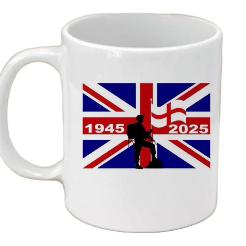 Premium Grade Orca Coated Mugs VE Day - soldier with St George’s flag