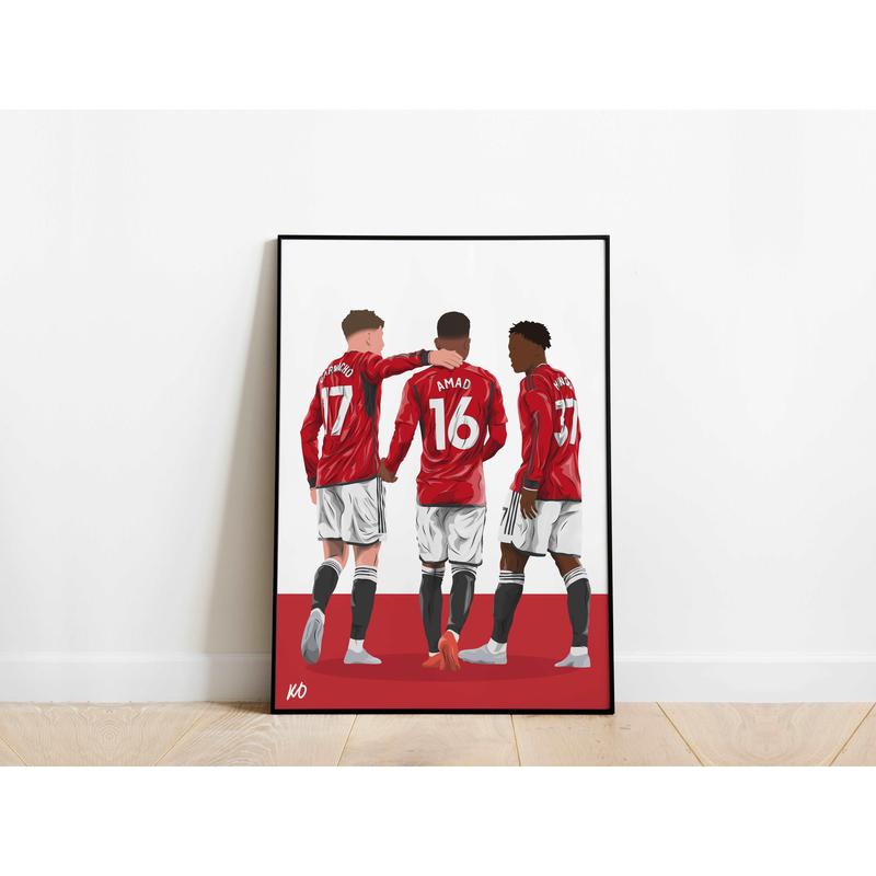 Alejandro Garnacho, Amad Diallo, Kobbie Mainoo Manchester United Poster Print Office Bedroom Decoration Vector Art Gift Wall Ornaments Artistic Photo 0