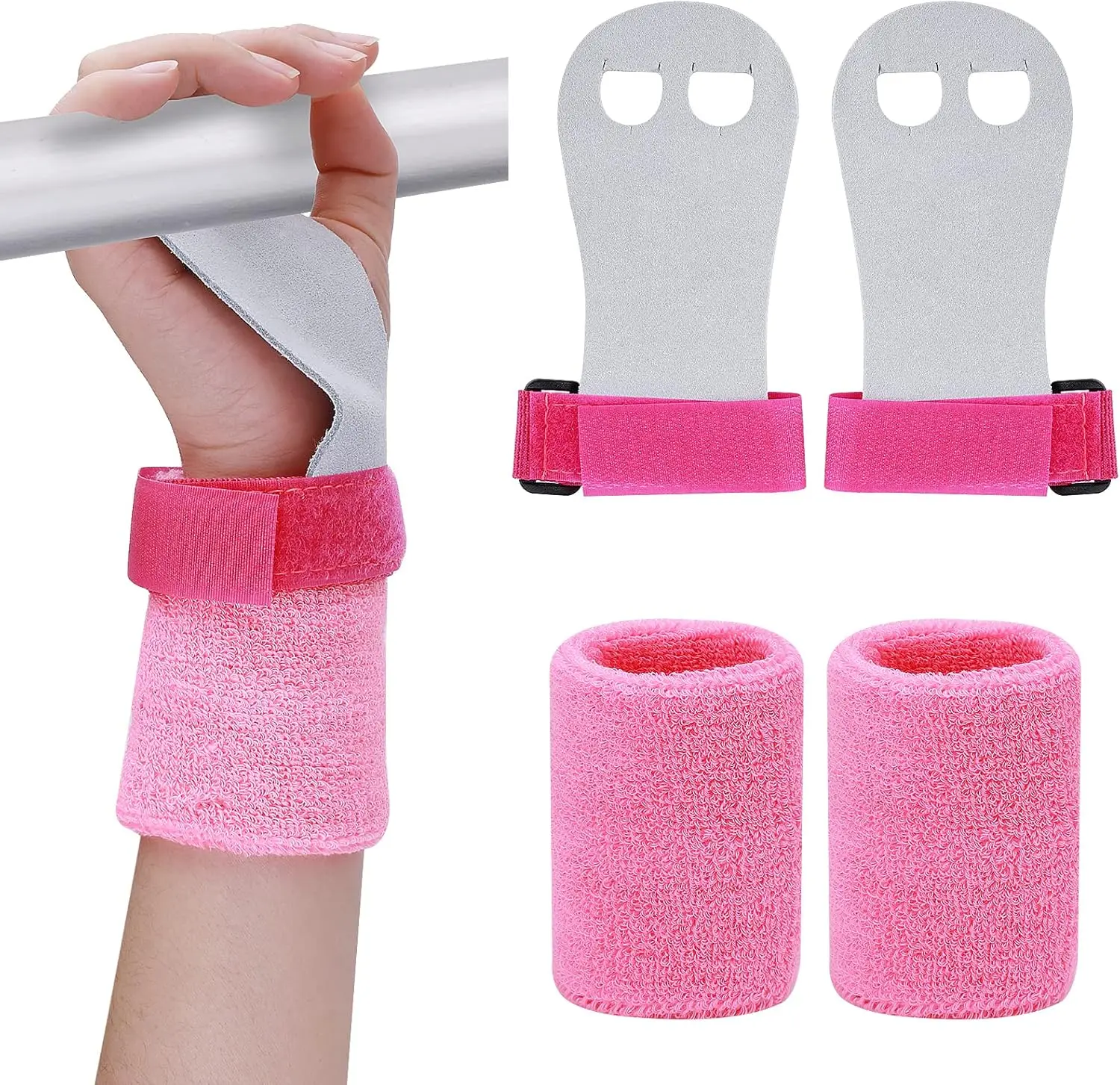 2 Gymnastics Grips Wristbands Sets for Girls Youth Kids, Gymnastic Hand Grips Gymnastic Bar Palm Protection and Wrist Support Sports Accessories for Kids Workout and Exercise
