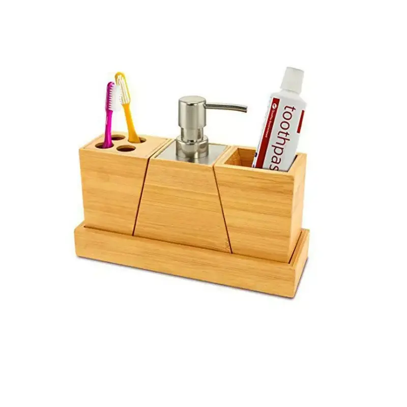 Bamboo Bathroom Accessories Set - Tumbler, Soap Dispenser, Brush Holder, and More 4