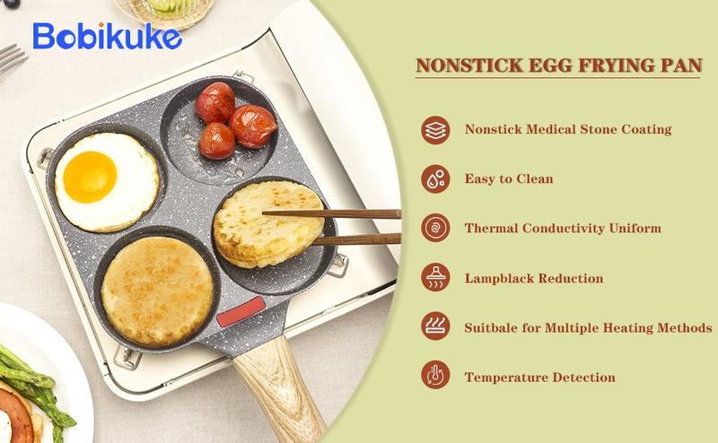Product Introduction of Bobikuke Egg Pan Non Stick, 4 Hole Egg Frying Pan Egg Burger Pan Multi Pancake Pan Aluminum Fried Egg Pan for Breakfast (Black) 0