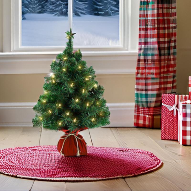 2ft Mini Christmas Tree Christmas Table Decoration with Base, LED Lights, Small Indoor Christmas Decor & Gift, Battery operated, Christmas Decorations Indoor, Small Pre Lit Christmas Tree-Green 5