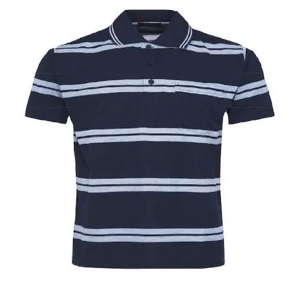 MENS STRIPED T- SHIRT  SHORT SLEEVE , SINGLE POCKET WITH CONTRAST COLLAR