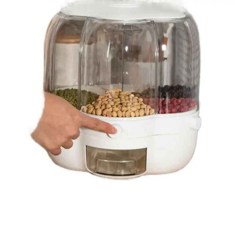 6-Gird Round Cereal Dispenser Rotating Food Organizer Dry Grain Storage for Kitchen utensil 5
