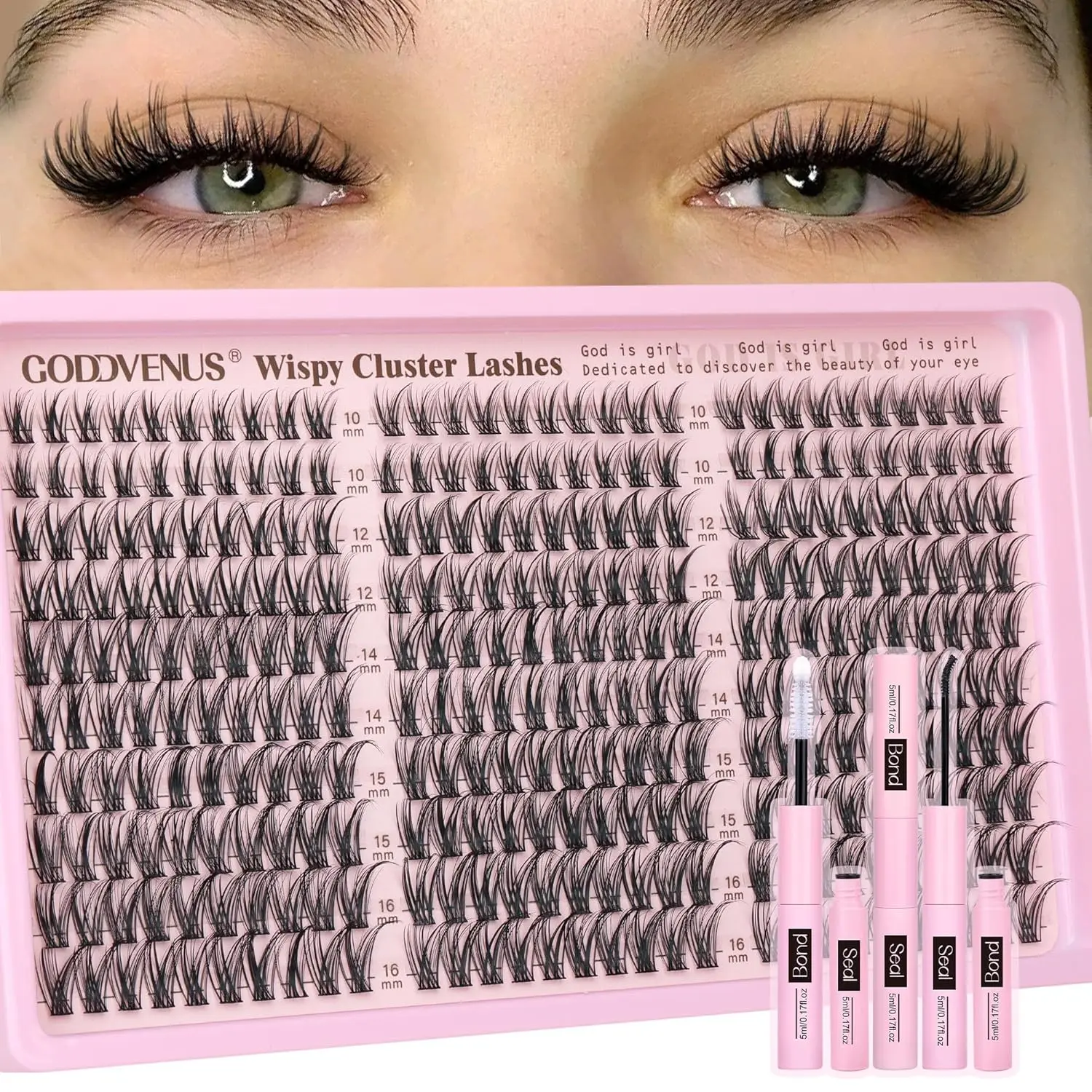 Lash Clusters Kit Wispy Eyelash Clusters Lashes Natural DIY Lash Extension Kit 10-16mm Cluster Eyelash Extensions Kit 300pcs C Curl Individual Lashes Cluster Eyelashes for Eyelash Extension Goddvenus