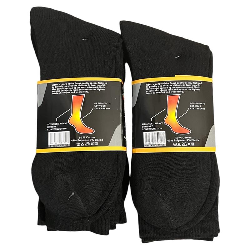 Men's Working Socks 6 Pairs - 12 Pairs Size 6-11 Warm and Thick Black Winter Socks for Men, Thermal - Menswear, Makapal Plain 6