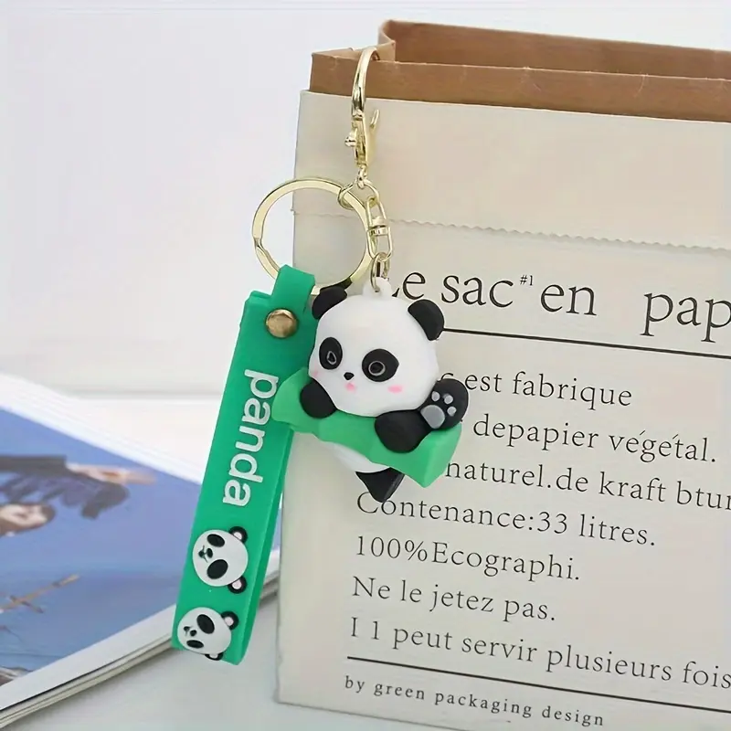 1pc Cartoon Panda Silicone Keychain, Cute Animal Theme Charm for Keys, Backpack, Car - Novelty Women's Accessory, Christmas Gift, Round Ring Clasp 4