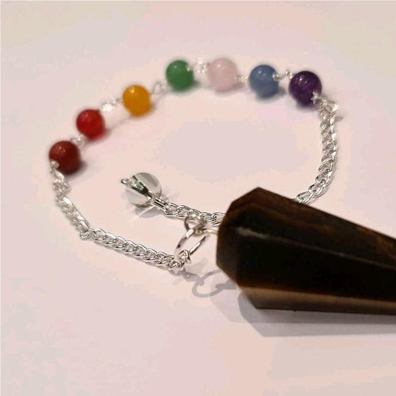 Beautiful Rose Quartz or Tigers Eye Pendulum with 7 Chakra Beaded Chain Unique Gift for Witches and Spiritualists - Provides guidance swings based on the answer reiki, healing, meditation, chakra balancing, tarot, dowsing divination, or home decoration. 5