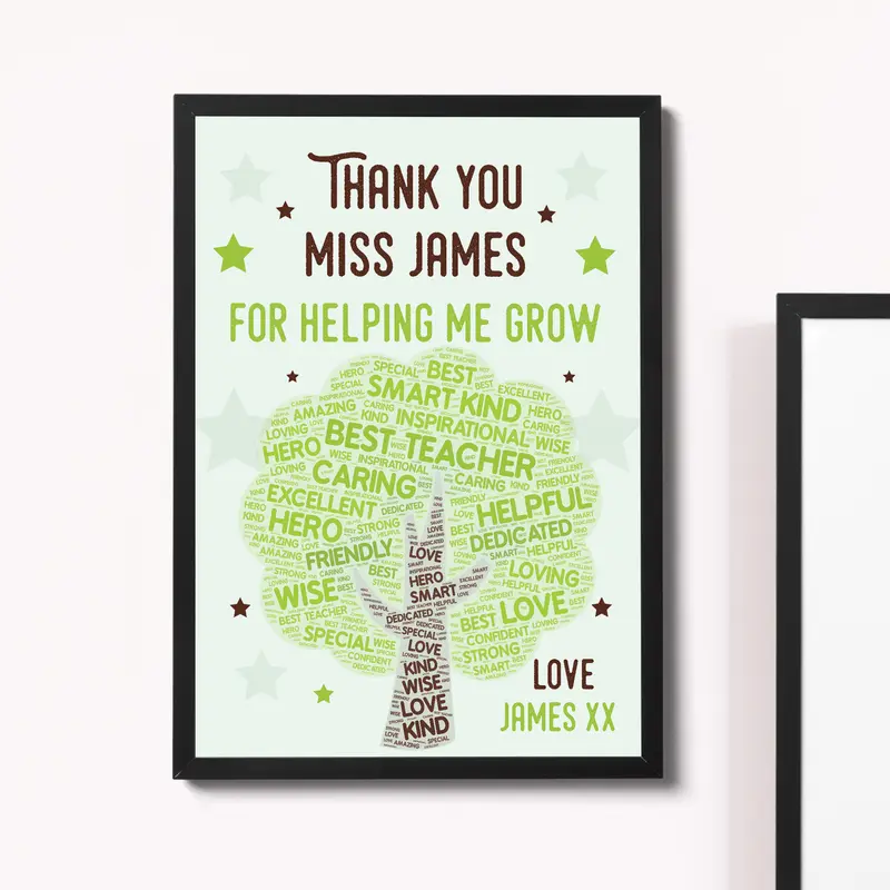 Thank You Teacher Gifts Personalised Framed Print Best Teacher 2