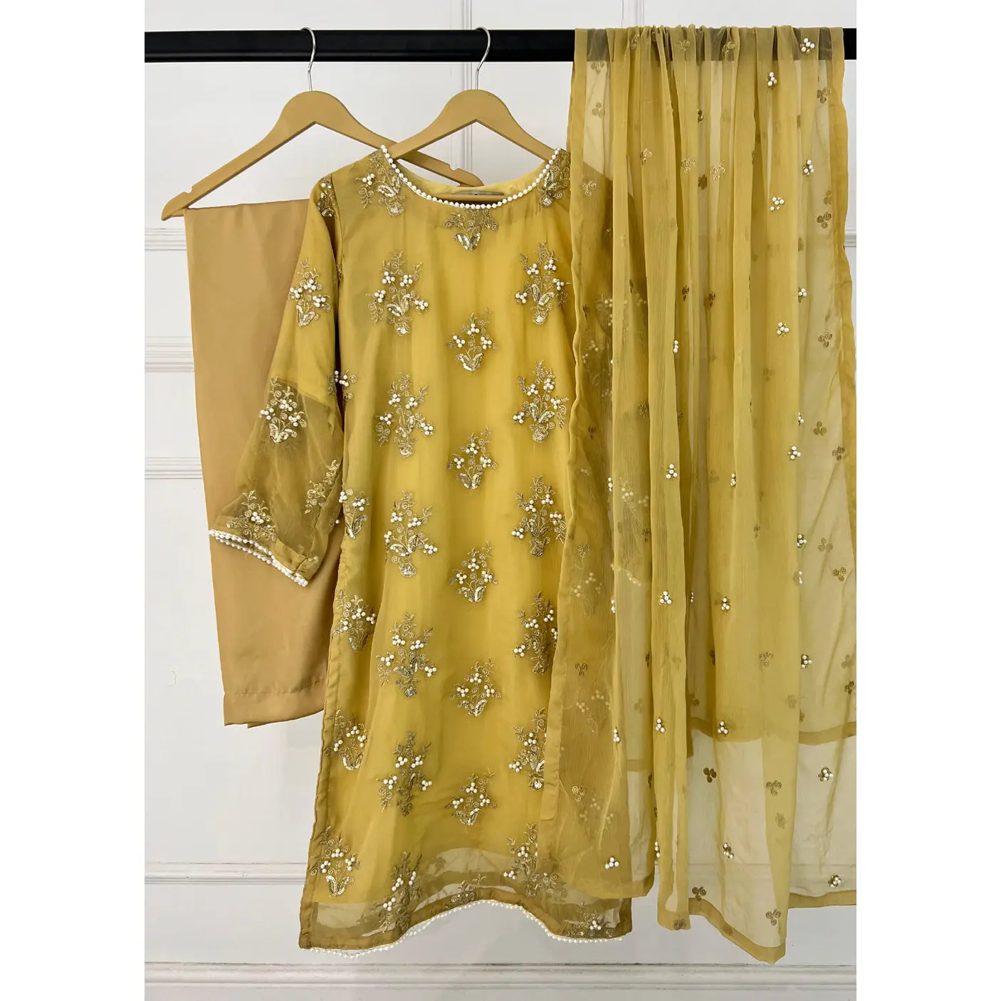 SMR3109 Rehem Dil - Gold Chiffon Suit