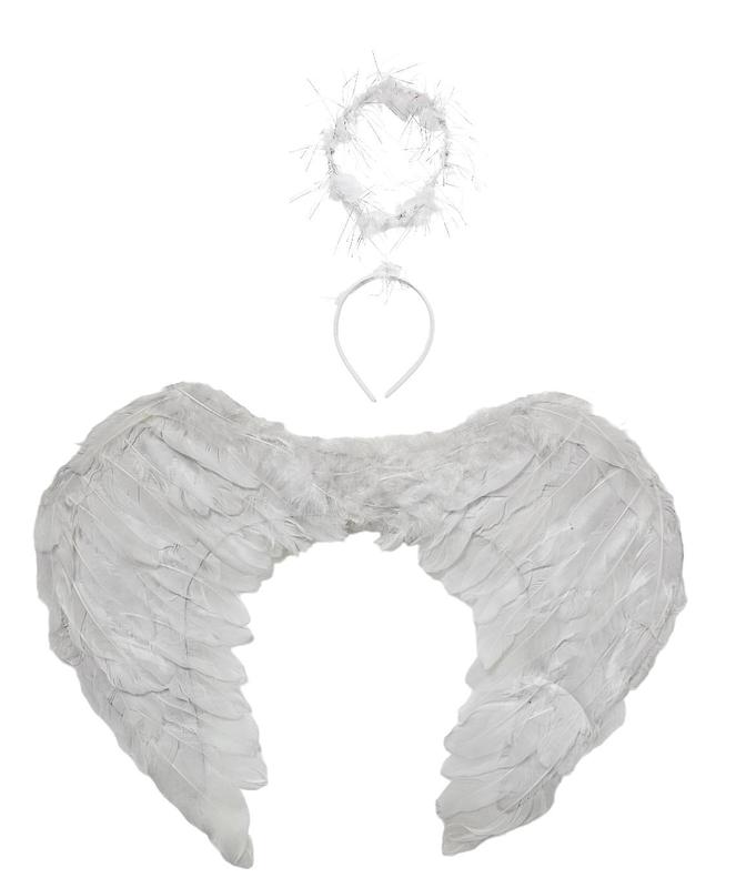 White Feather Wings with Angel Halo - Ladies' and Girls' Halloween Spooky Fairytale Princess Fancy Dress Party Costume 1