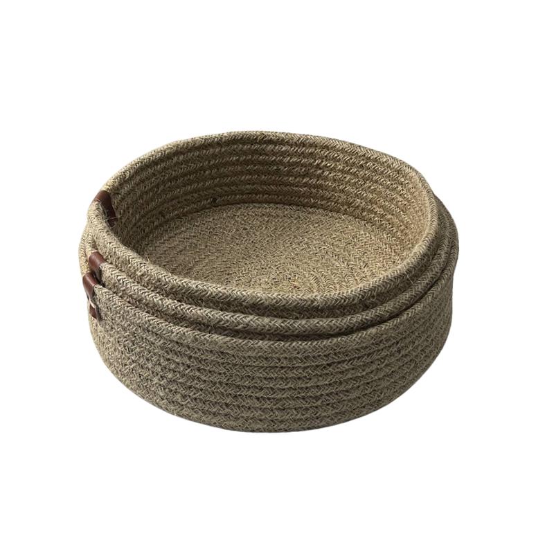 Handmade Jute Basket Set - 3 Pieces, Round, Washable, Available in Grey and Brown 8