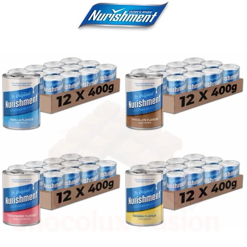 Nurishment High Protein Drink Rich in Vitamins and Minerals 12 Pack (12 x 400g) | Chocolate, Banana,Strawberry & Vanilla Flavour | Beverage Milk