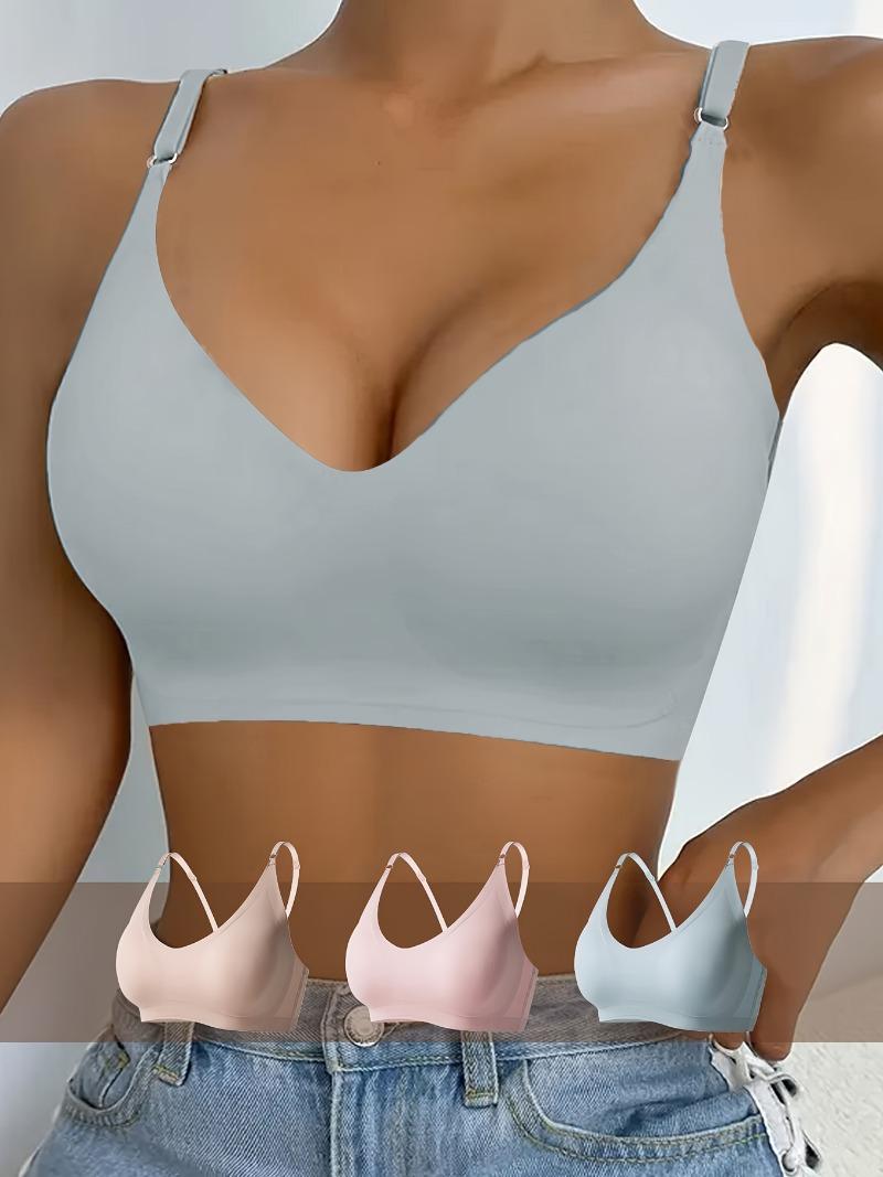 Product Introduction of 3 simple seamless bras with chest pads, comfortable and breathable push-up bras, women's undergarments and lingerie Womenswear Underwear Lady Bridal Basic Minimalist 3