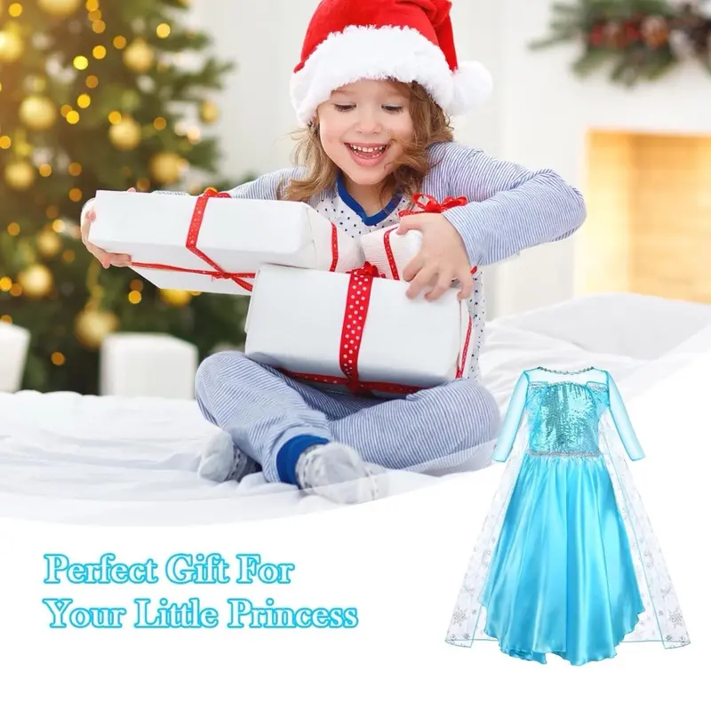 Elsa Costume Princess Dress, Elsa Dress with Wand and Crown Tiara Size 4-5years 7