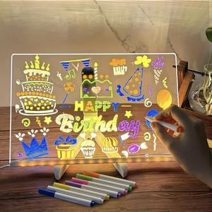 [UK Seller 48hr Delivery] LED Drawing Rewritable Light Up Message Board, USB Powered Dry Erase Board with Stand, Markers and Cloths LED Display Board for Drawing Writing Pictures Cute Colourful School Supplies.