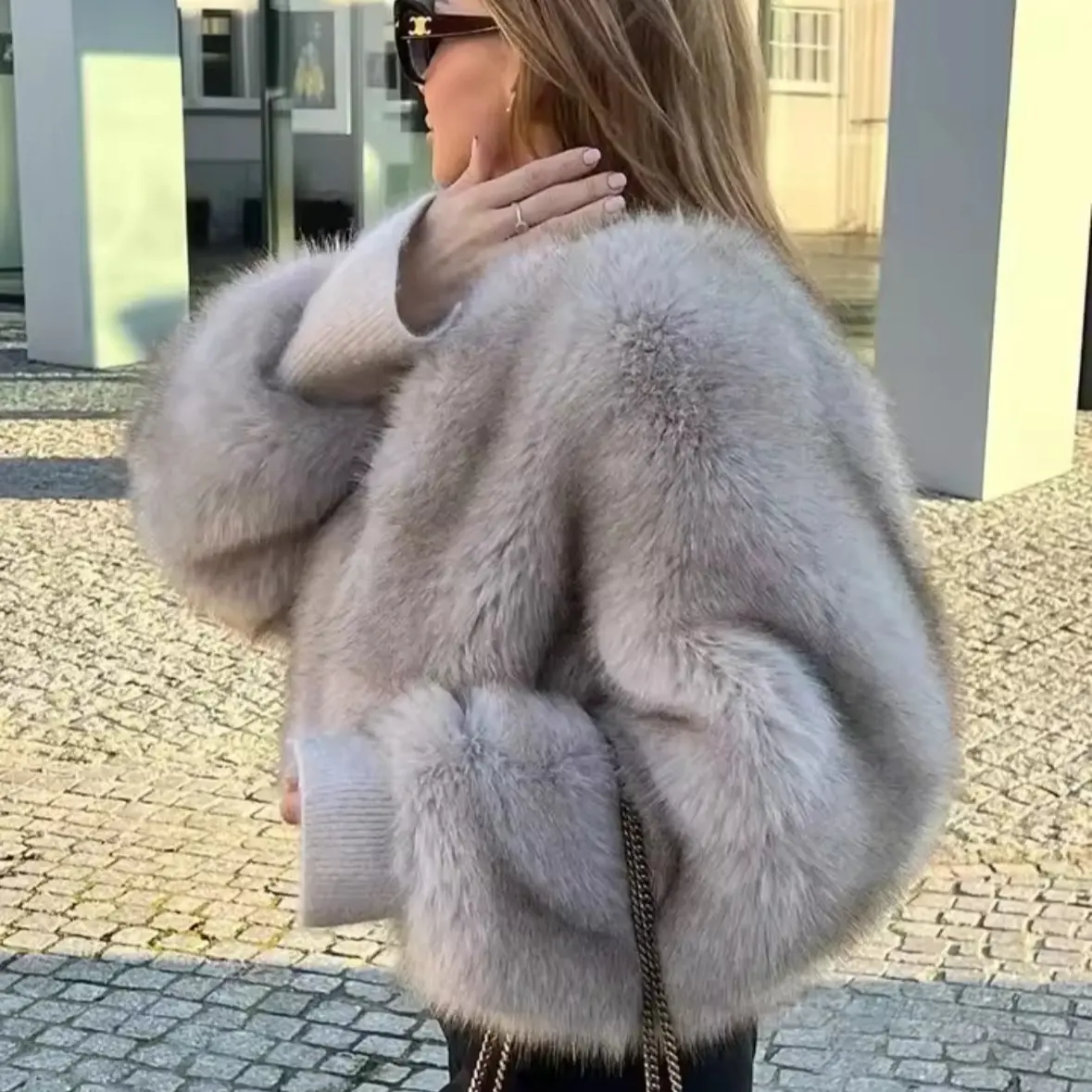 ESME Women's Faux Fur Light Jacket with Inside Pockets - Coats - Womenswear