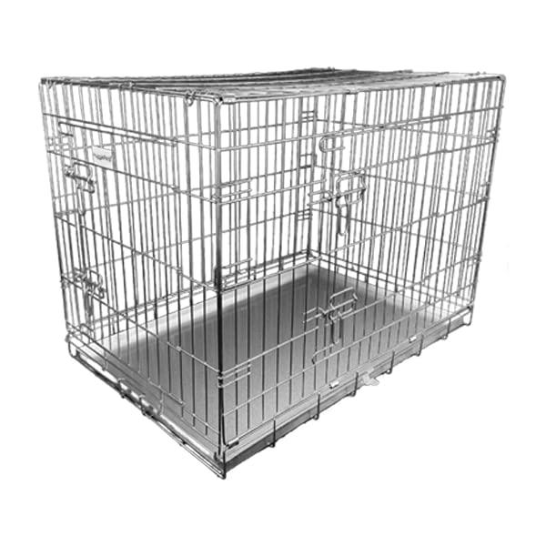HugglePets Silver Metal Dog Puppy Cage Foldable Small 61cm Dual Door with Locks, Car Home and Travel Crate 5