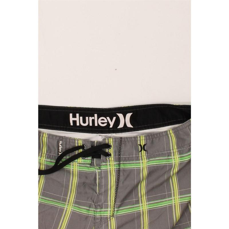 Pre-Owned Vintage HURLEY Mens Swimming Shorts Large Grey Check Polyester 3