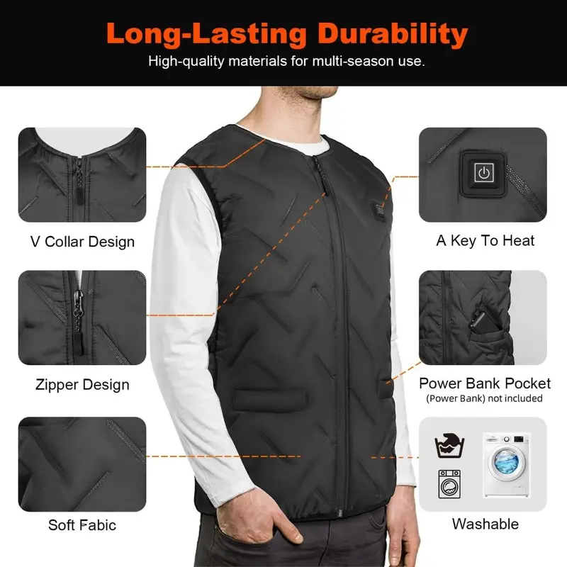 Heated Vest Electric Men Women, Heated Gilet Body Warmer Clothes Washable Lightweight with Adjustable Temperature Control Heating Thermal Jacket for Winter Outdoor Activities 3