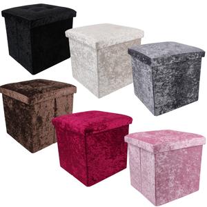 Crushed Velvet Footstool Foldable Storage Cube with Lid,  38cm x 38cm x 38cm Box Boxes Organiser Home Storage Multicolour Room Organizer