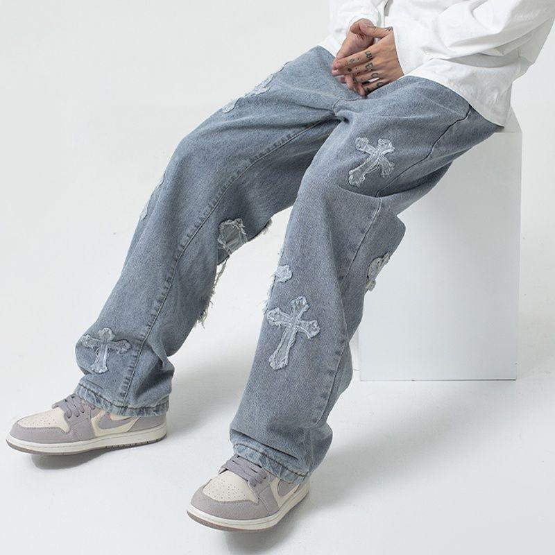 Product Introduction of Streetwear Gothic Jeans Women Y2K High Waist Jeans Trousers Casual Cross Cargo Pants Korean Summer Straight Baggy Punk Clothes 3