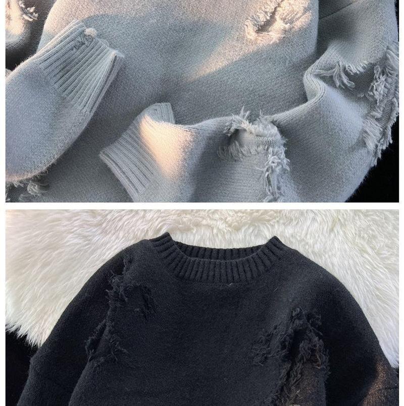 Product Introduction of 2025 New Hot Selling Models  Streetwear New Retro Hole Fringed Sweater Loose Versatile Sweater For Men Long Sleeve Sweater Knitwear Menswear Tops 4