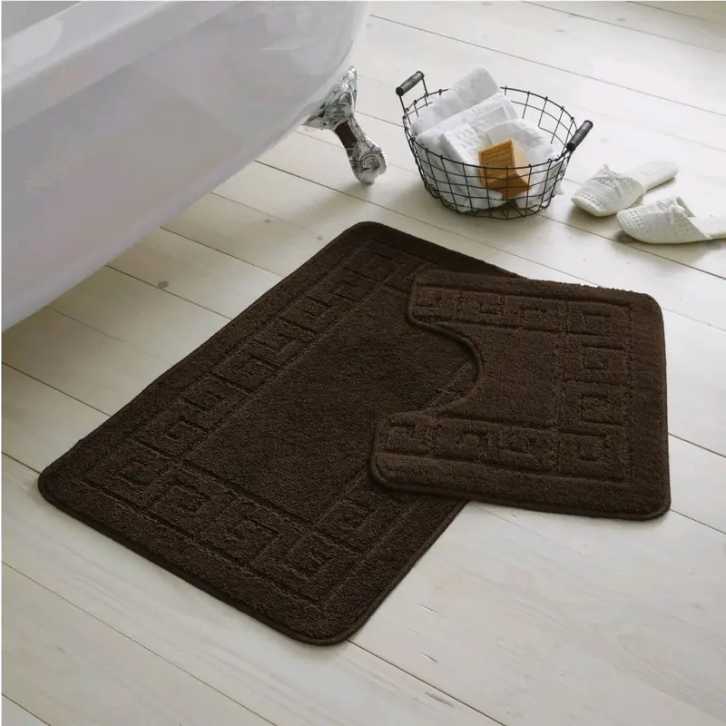 Jacquard Greek Bath Mat Set 2 Pieces Anti Slip Water Absorbent Machine Washable 2