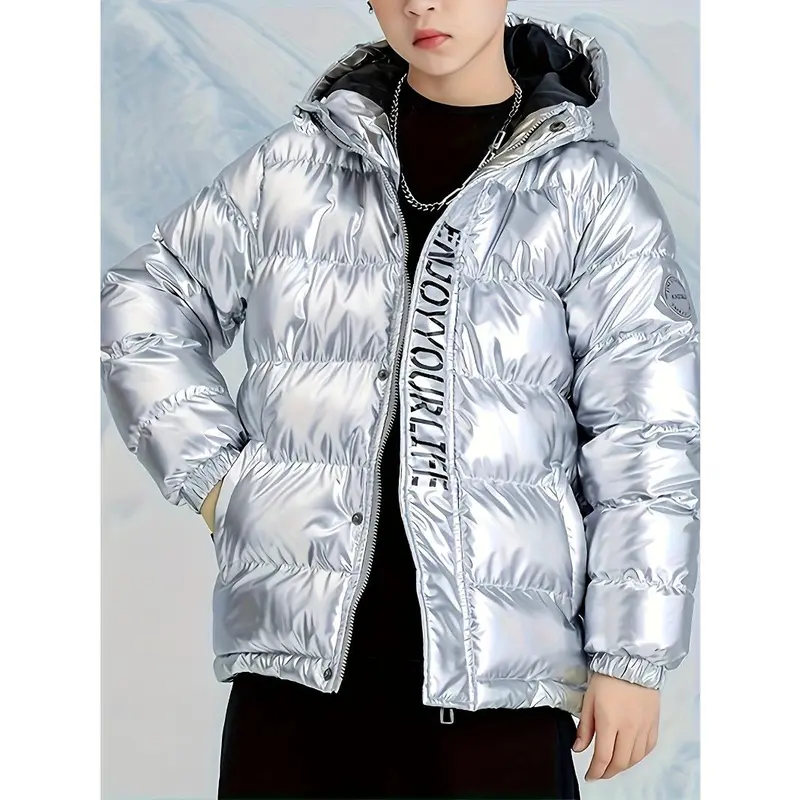 Boys' winter coat Medium and large children's down cotton padded warm cotton-padded jacket children's hooded padded jacket bright face wash in coat 6