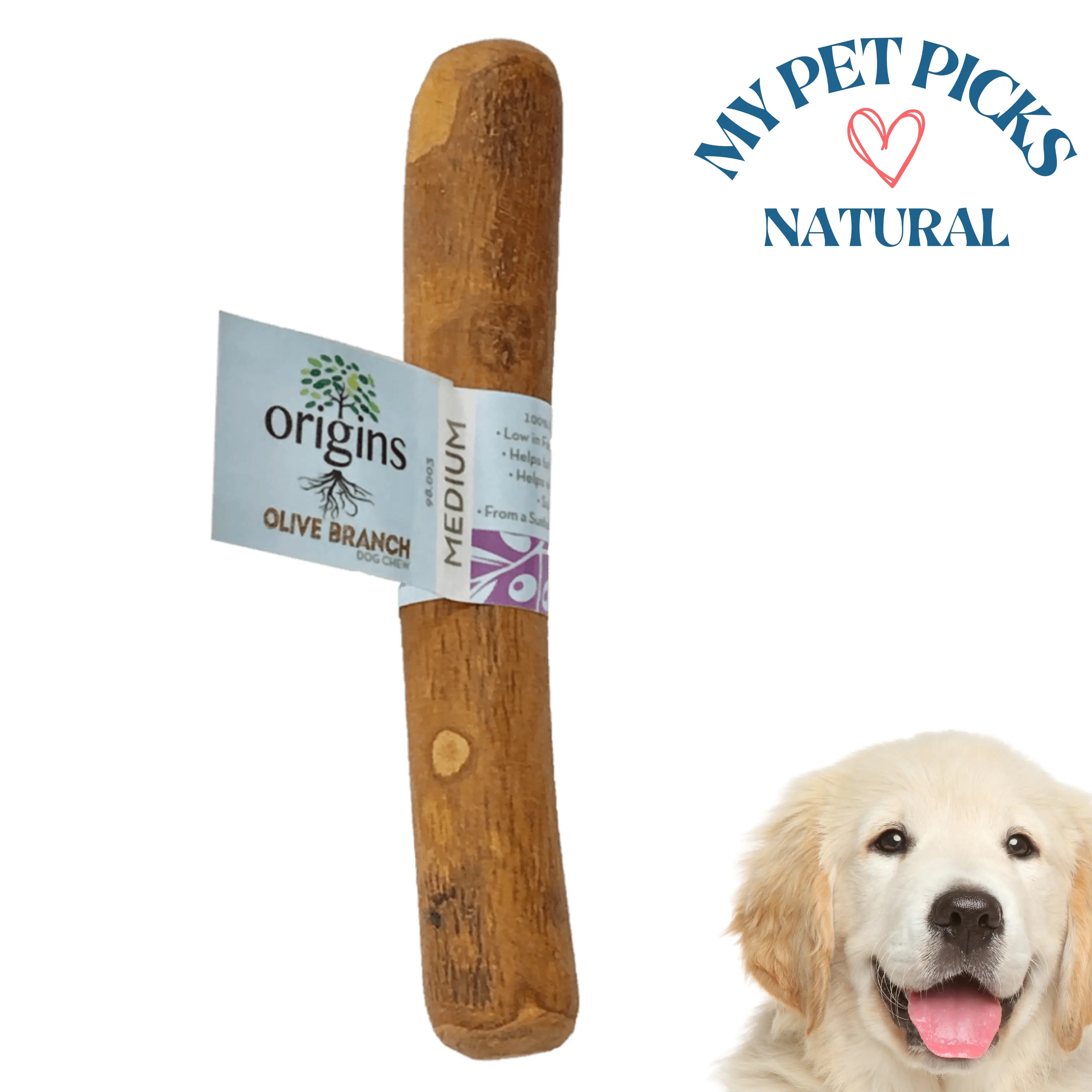 Olive Branch Chew - Non-Splintering Enriched with Olive Oil for Coat Health - Natural Dog Chew