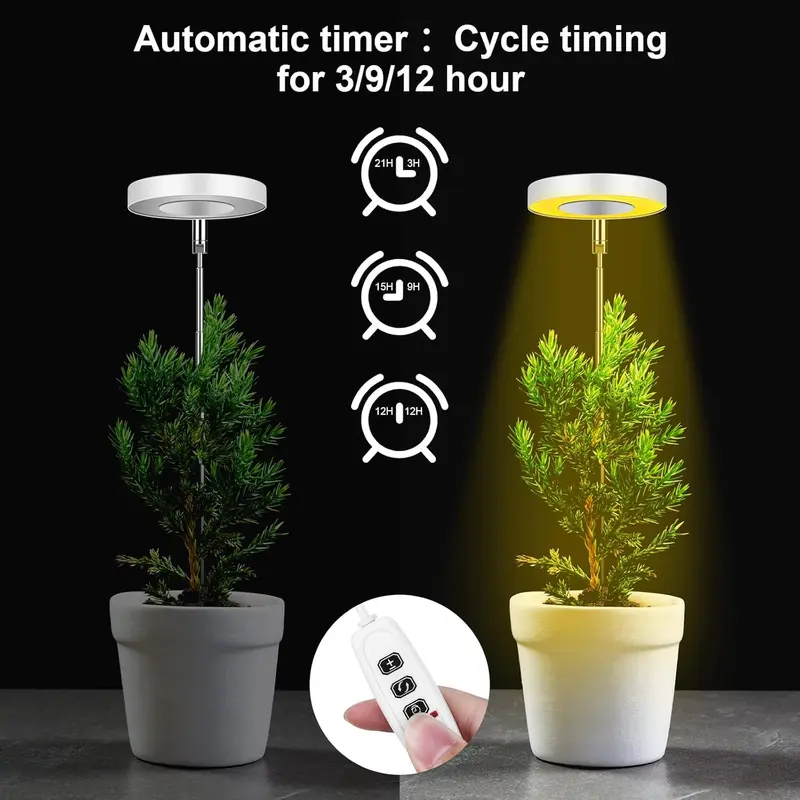 Grow Light, 48 LEDs Full Spectrum Growing Lamp for Indoor Plants, 9 Adjustable Brightness 180° Rotatable Light Panel, Height Adjustable with Auto On/Off Timer 3/9/12H, for Small Plant-Warm White [Energy Class A++] 1