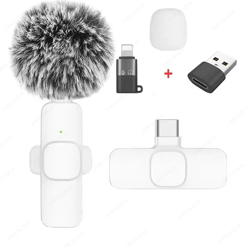 New Wireless Lavalier Microphone Portable Audio Video Recording Mini Microphone for iPhone Android PC Camera Live Gaming Phone 8