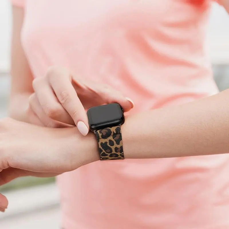Trendy Leopard Print Smart Watch Band (Only Band), Adjustable Nylon Braided Replacement Watchband, Fashionable Wearable Accessories for Apple Watch Series 3