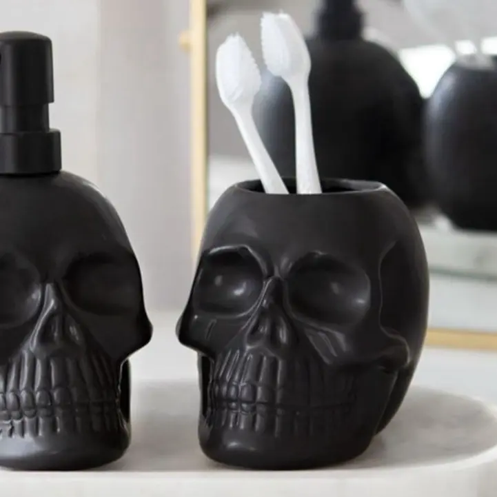 Black Skull Toothbrush Holder Bathroom Accessory